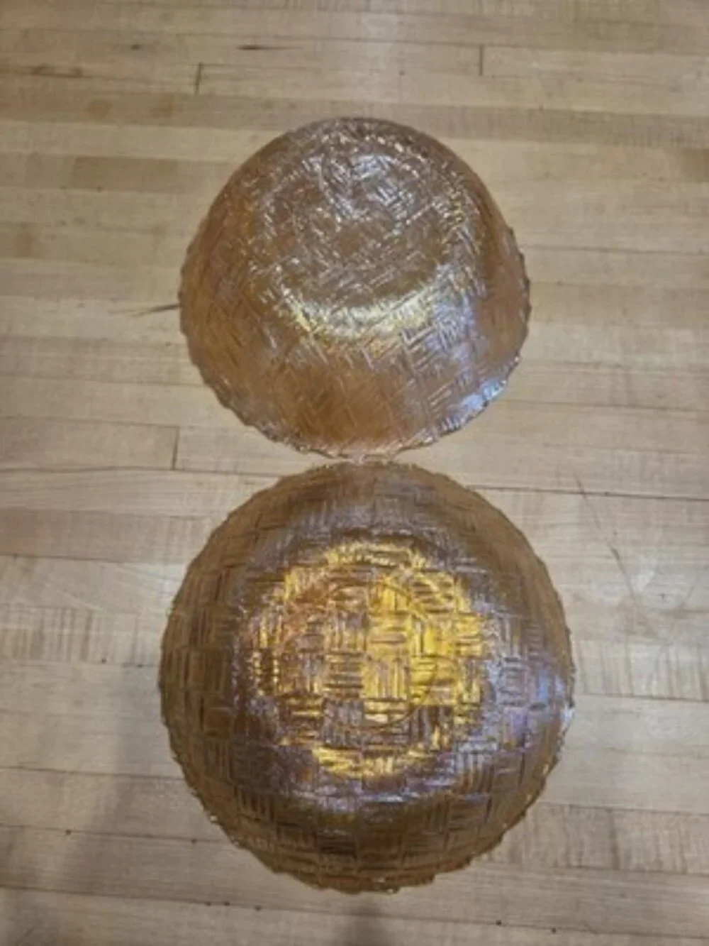 Vintage Indiana Glass Marigold Carnival Glass Basket Weave Nested Bowl Set of 2